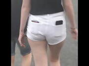 Cute Butt Flat as a Pancake in White Jean Shorts 