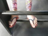 Candid Girl on bus with amazing feet and toes in flip flops