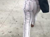 Nice slim booty chick in stripped pants no panties 