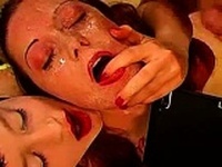 Bukkake cumshot for European group of cum sluts